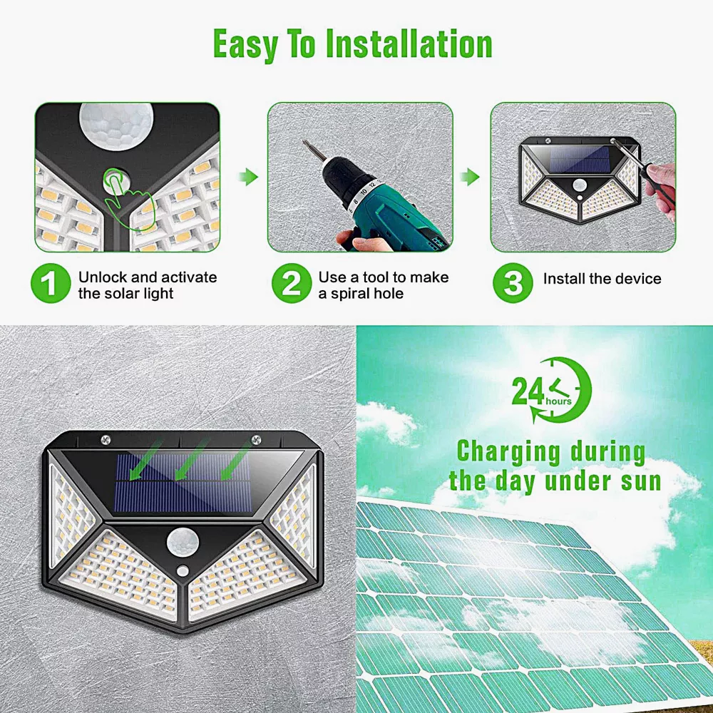 Super Bright Led Remote Control PIR Motion Sensor Outdoor Solar Garden Light