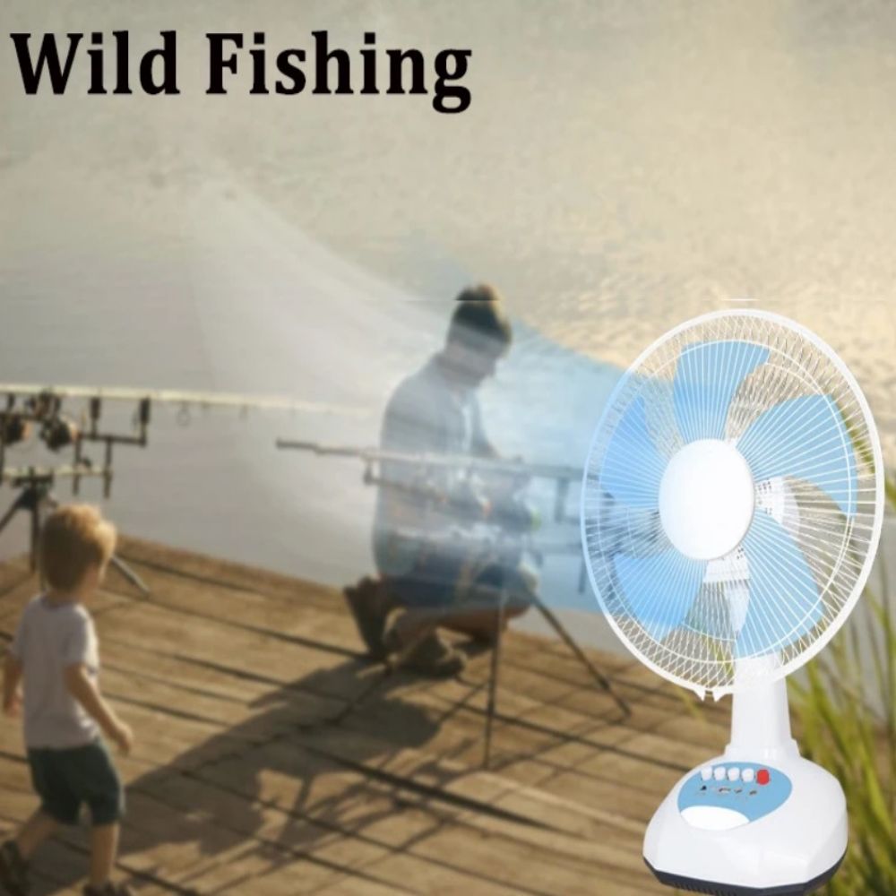 16-Inch AC DC Solar Rechargeable Table Fan with USB Charging Port LED Bulb And Output